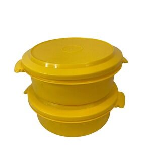 2 Superseal‎ Microwave Bowl Dish with Lid Vintage  Yellow 9" Top Diameter Vtg